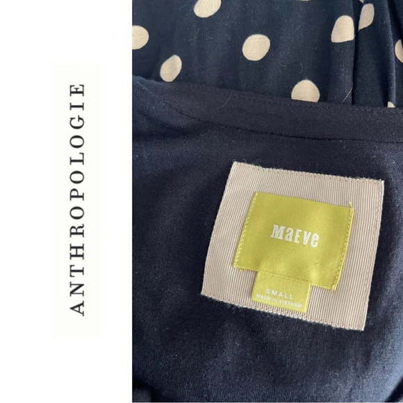 Anthropologie Maeve Davina Layered Dress Polka Dot Black Cream Small - Picture 8 of 9